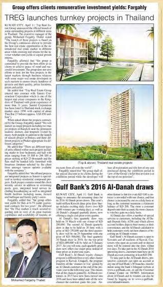 Clipping from Kuwait Times, 12 April 2016