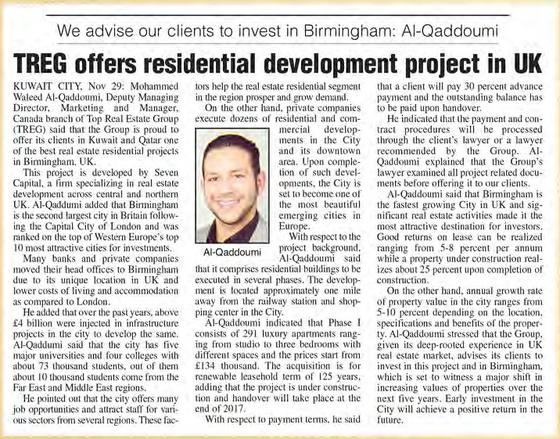 Clipping from Arab Times, 30 November 2015
