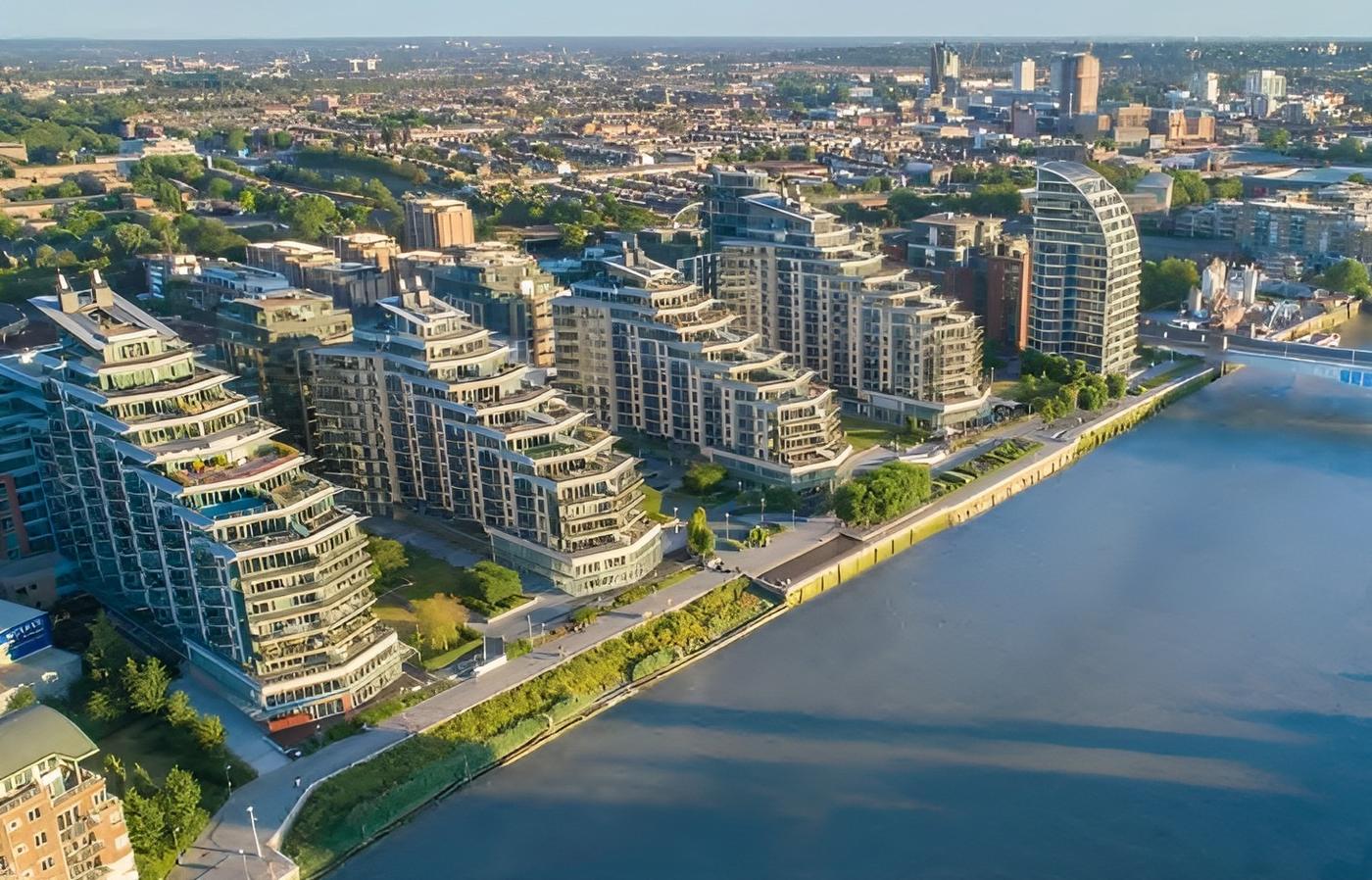 Battersea Reach on the Thames in London, developer rendering